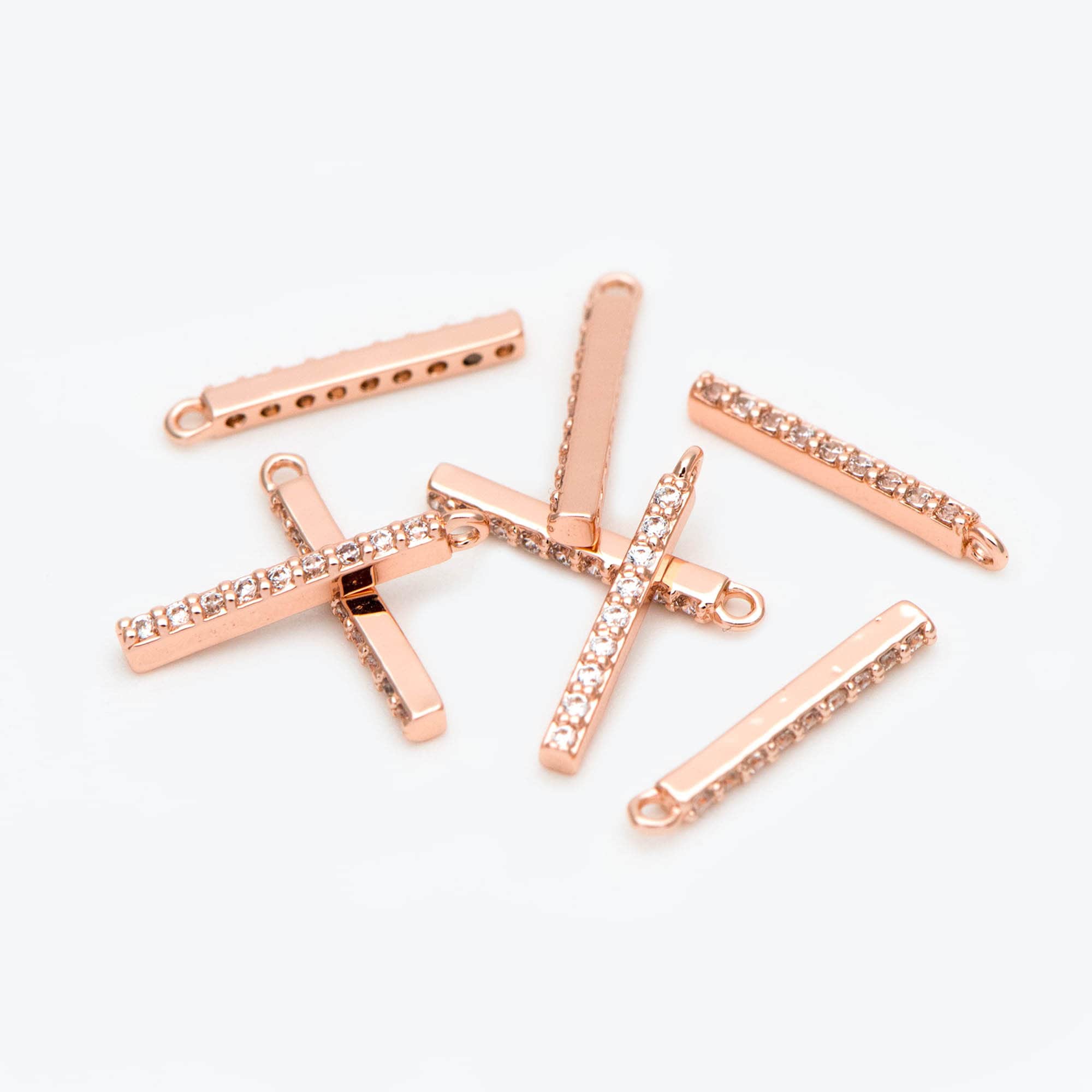 10pcs CZ Pave Gold/ Silver/ Rose Gold Bar Charms 13mm, Real Gold plated Brass, Cubic Zirconia Stick Charms (GB-996)